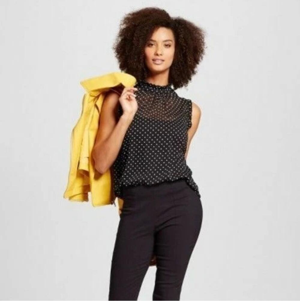 Who What Wear Ruffle-Trim Chiffon Blouse in Polka Dot